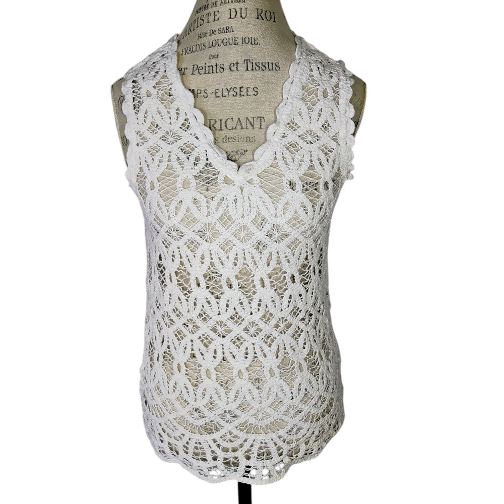 Sundance Lace Tank Top Womens Small White Crochet Knit Festival Boho Coastal